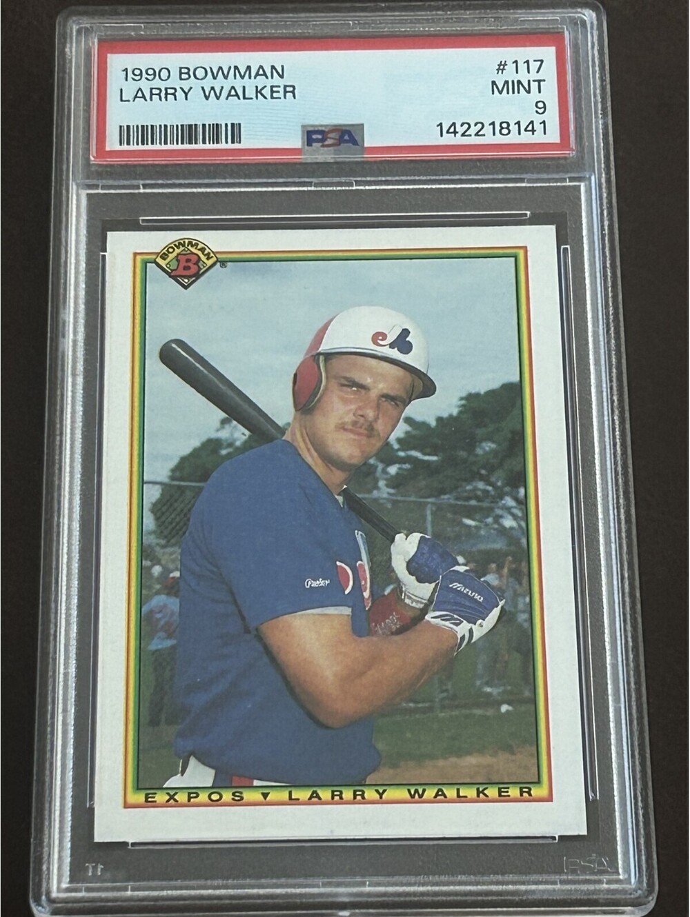 HOF LARRY WALKER VINTAGE ROOKIE CARD 1990 BOWMAN #117 PSA GRADED MINT 9 RC